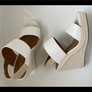 Quipid white leather strap wedges